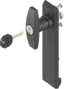 Escutcheon with T-handle, keyed different, Polyamide black and zinc die black powder-coated