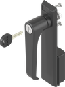 Escutcheon with L-handle, keyed EK 333, Polyamide black and zinc die black powder-coated