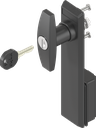 Escutcheon with T-handle, keyed EK 333, Polyamide black and zinc die black powder-coated