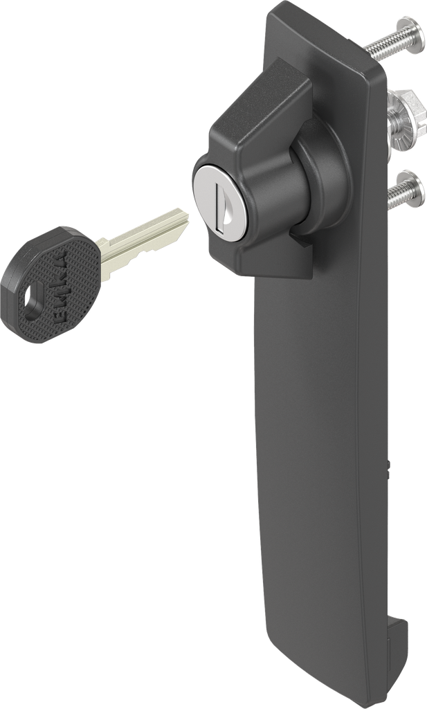 Escutcheon long with wing knob, keyed different, Polyamide black and zinc die black powder-coated