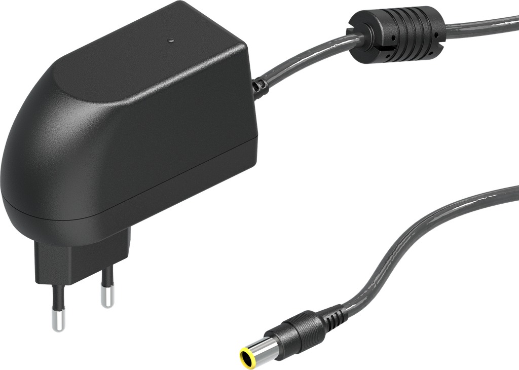 Power supply plug 12 V with plug for all units, Plastic black