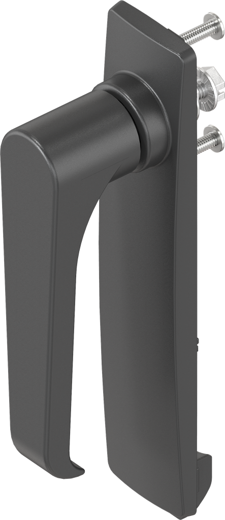 Escutcheon long with L-handle, non-keyed, Polyamide black and zinc die black powder-coated