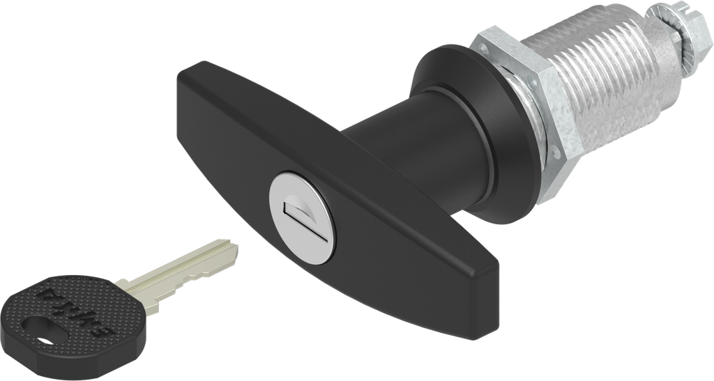 T-handle quarter turn, keyed different, Zinc die black powder-coated