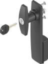Escutcheon long with T-handle, keyed different, Polyamide black and zinc die black powder-coated